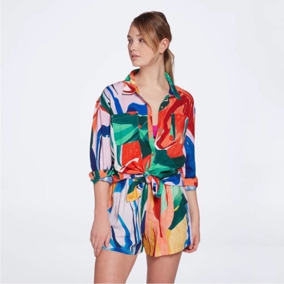Size small Calia Womens Colorful Oversized Button Up Shirt Multicolor Colorful - Picture 7 of 7